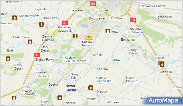 mapa Kornelin gmina Nowa Sucha, Kornelin gmina Nowa Sucha na mapie Targeo