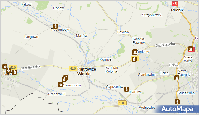 mapa Kornice, Kornice na mapie Targeo