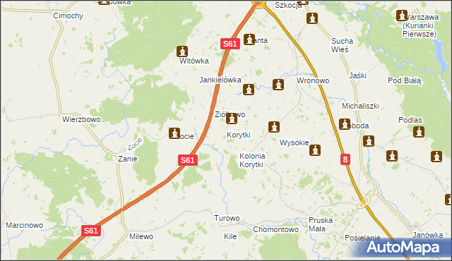 mapa Korytki gmina Raczki, Korytki gmina Raczki na mapie Targeo