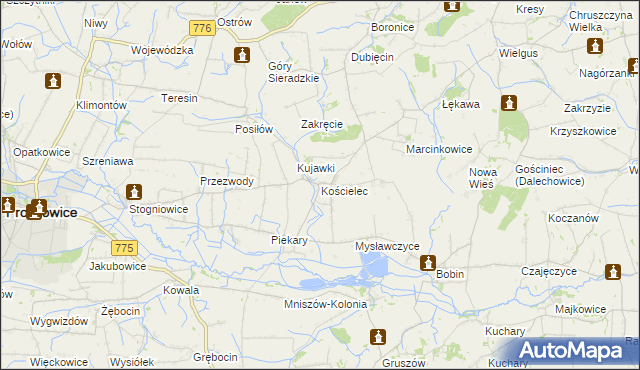 mapa Kościelec gmina Proszowice, Kościelec gmina Proszowice na mapie Targeo