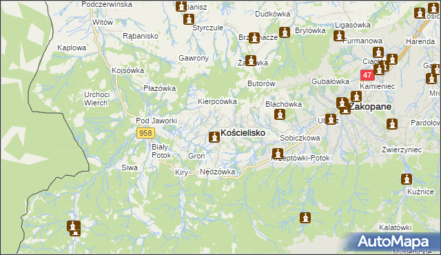 mapa Kościelisko, Kościelisko na mapie Targeo