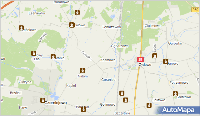 mapa Kosmowo gmina Czerniejewo, Kosmowo gmina Czerniejewo na mapie Targeo