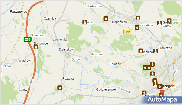 mapa Kostrza gmina Strzegom, Kostrza gmina Strzegom na mapie Targeo