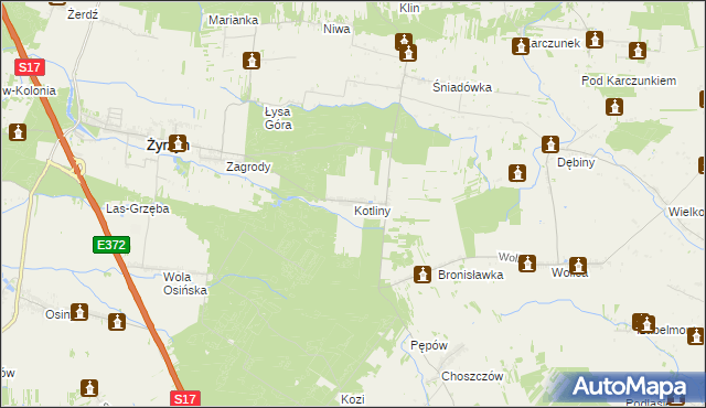 mapa Kotliny gmina Żyrzyn, Kotliny gmina Żyrzyn na mapie Targeo