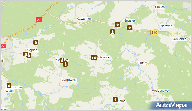 mapa Kotowice gmina Nowogród Bobrzański, Kotowice gmina Nowogród Bobrzański na mapie Targeo