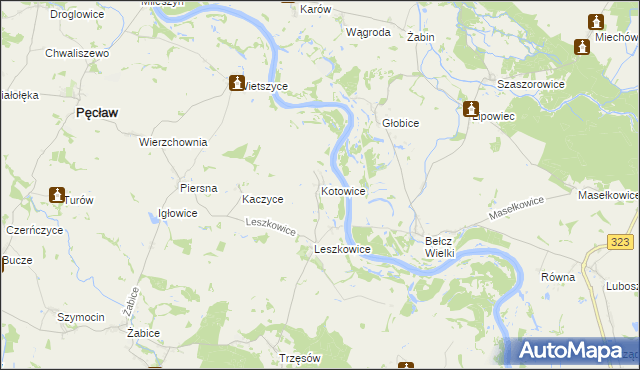 mapa Kotowice gmina Pęcław, Kotowice gmina Pęcław na mapie Targeo