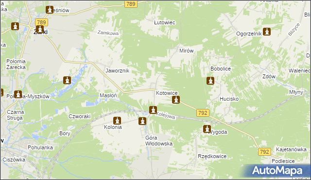 mapa Kotowice gmina Żarki, Kotowice gmina Żarki na mapie Targeo