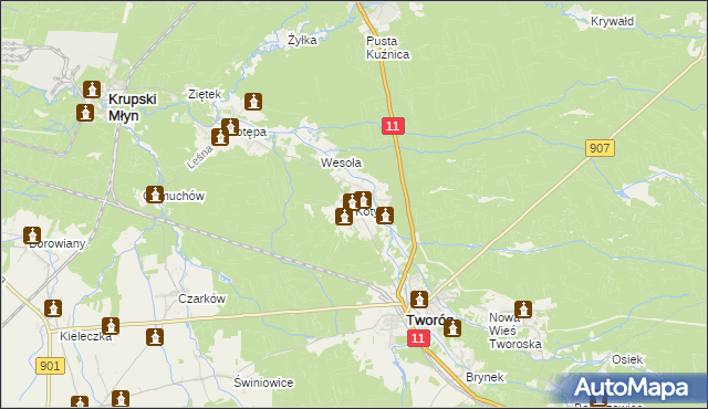 mapa Koty gmina Tworóg, Koty gmina Tworóg na mapie Targeo