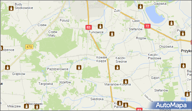 mapa Kowale Księże, Kowale Księże na mapie Targeo