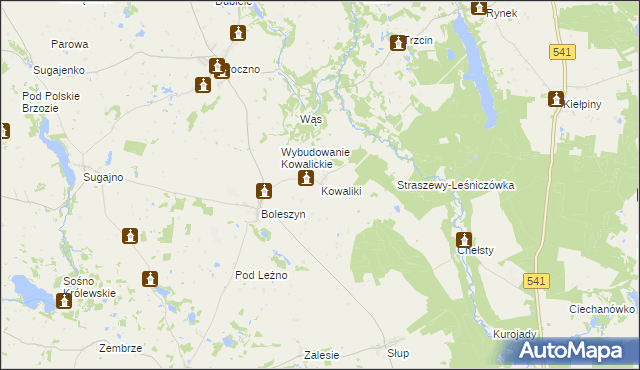 mapa Kowaliki gmina Grodziczno, Kowaliki gmina Grodziczno na mapie Targeo