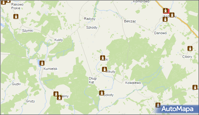 mapa Kózki gmina Biała Piska, Kózki gmina Biała Piska na mapie Targeo