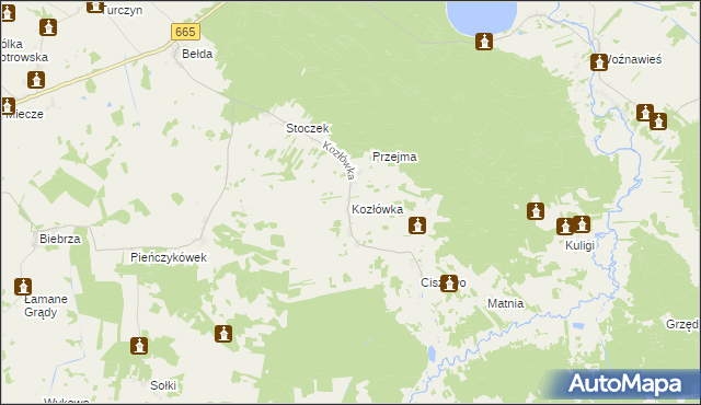 mapa Kozłówka gmina Rajgród, Kozłówka gmina Rajgród na mapie Targeo