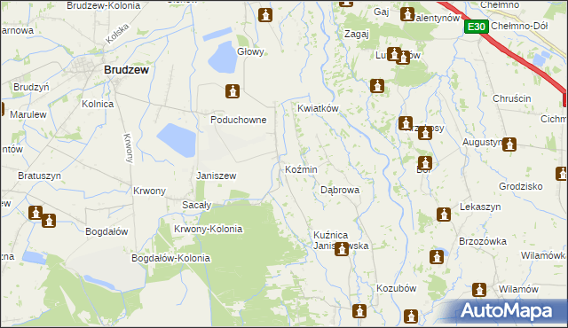 mapa Koźmin gmina Brudzew, Koźmin gmina Brudzew na mapie Targeo
