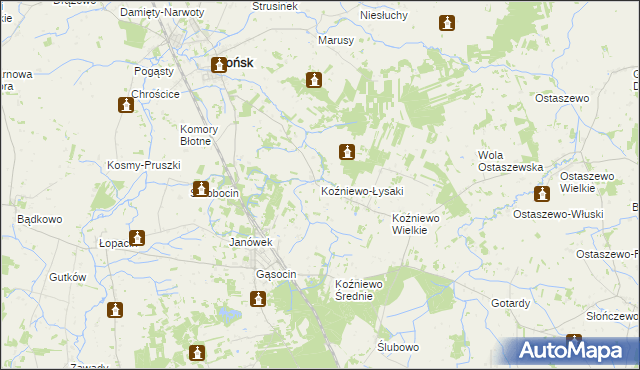 mapa Koźniewo-Łysaki, Koźniewo-Łysaki na mapie Targeo