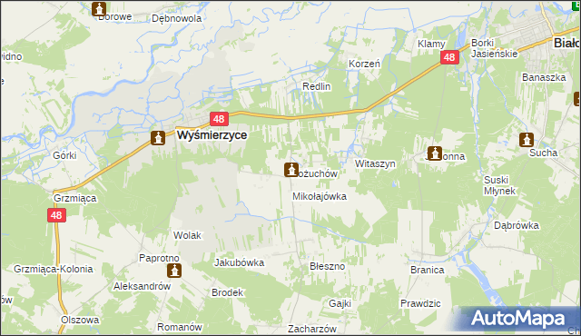 mapa Kożuchów gmina Wyśmierzyce, Kożuchów gmina Wyśmierzyce na mapie Targeo