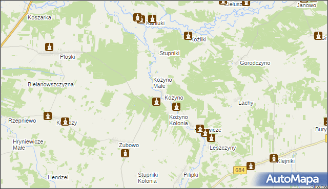 mapa Kożyno, Kożyno na mapie Targeo