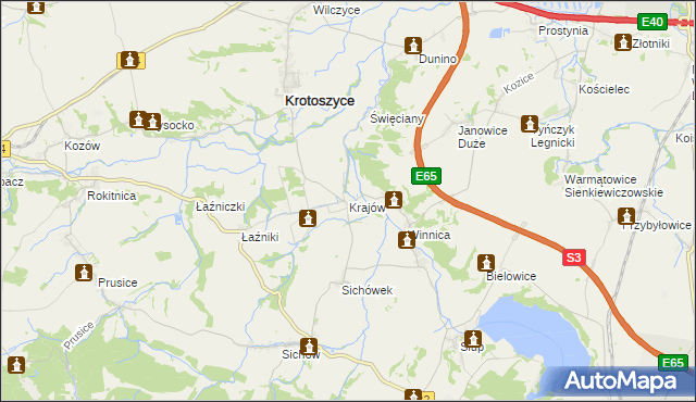 mapa Krajów gmina Krotoszyce, Krajów gmina Krotoszyce na mapie Targeo