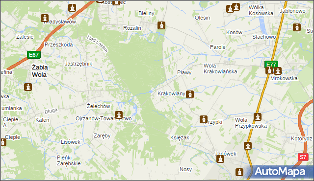 mapa Krakowiany gmina Nadarzyn, Krakowiany gmina Nadarzyn na mapie Targeo