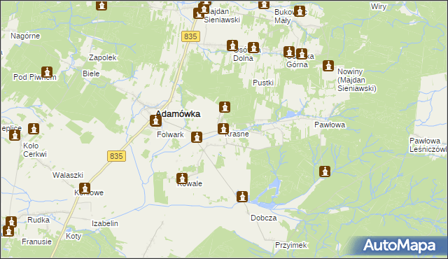 mapa Krasne gmina Adamówka, Krasne gmina Adamówka na mapie Targeo