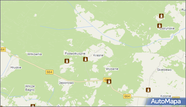 mapa Krasne gmina Lipsk, Krasne gmina Lipsk na mapie Targeo
