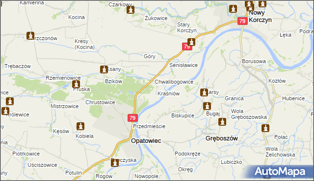 mapa Kraśniów, Kraśniów na mapie Targeo