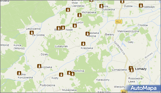 mapa Krasówka gmina Łomazy, Krasówka gmina Łomazy na mapie Targeo