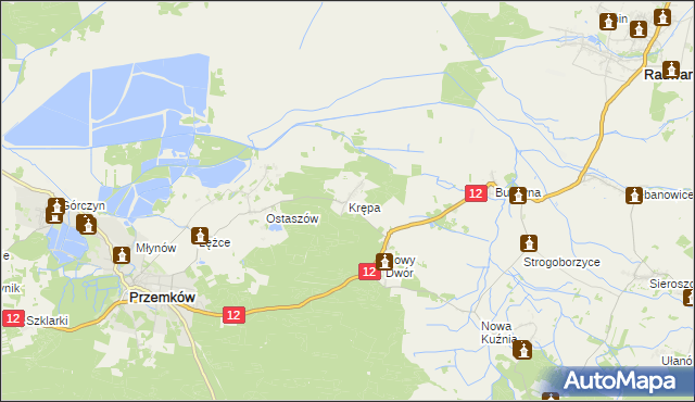 mapa Krępa gmina Przemków, Krępa gmina Przemków na mapie Targeo
