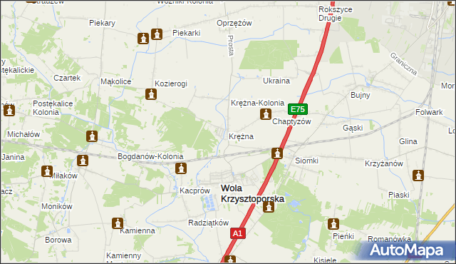 mapa Krężna, Krężna na mapie Targeo