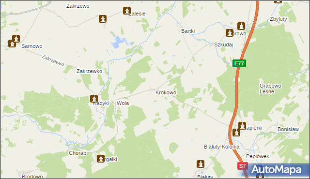 mapa Krokowo gmina Kozłowo, Krokowo gmina Kozłowo na mapie Targeo