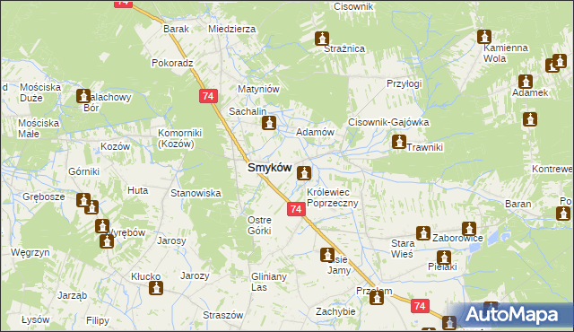 mapa Królewiec gmina Smyków, Królewiec gmina Smyków na mapie Targeo