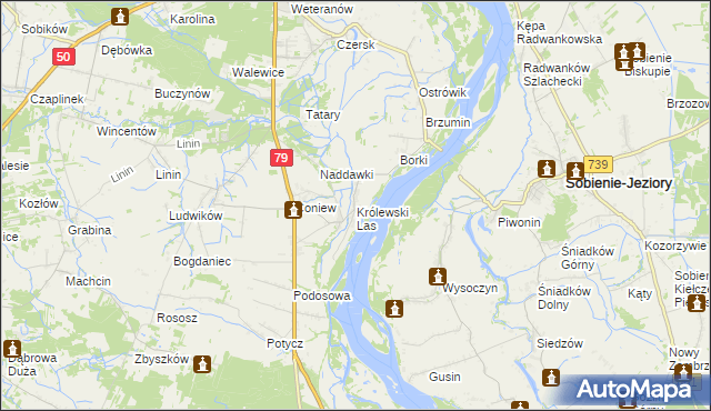 mapa Królewski Las gmina Góra Kalwaria, Królewski Las gmina Góra Kalwaria na mapie Targeo