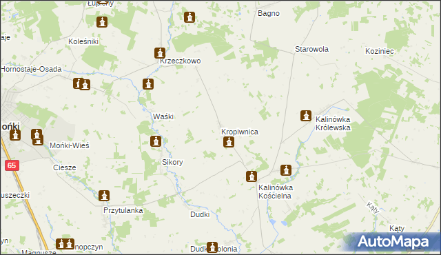 mapa Kropiwnica gmina Mońki, Kropiwnica gmina Mońki na mapie Targeo