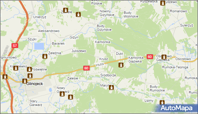 mapa Krusz gmina Glinojeck, Krusz gmina Glinojeck na mapie Targeo