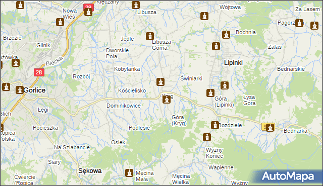 mapa Kryg, Kryg na mapie Targeo