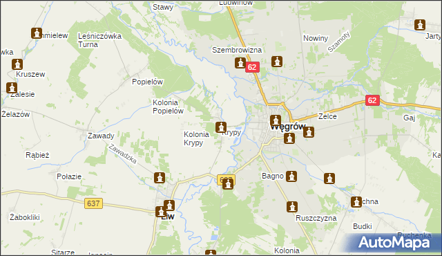 mapa Krypy gmina Liw, Krypy gmina Liw na mapie Targeo