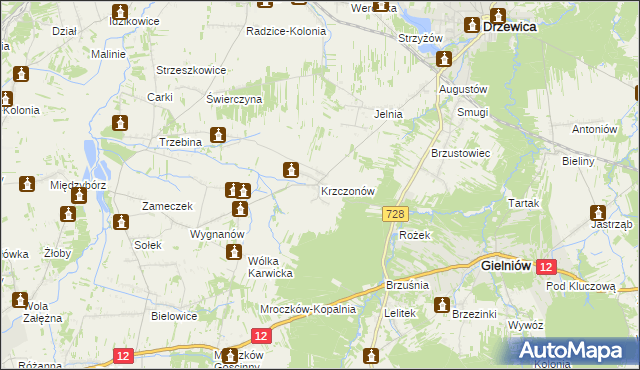 mapa Krzczonów gmina Drzewica, Krzczonów gmina Drzewica na mapie Targeo
