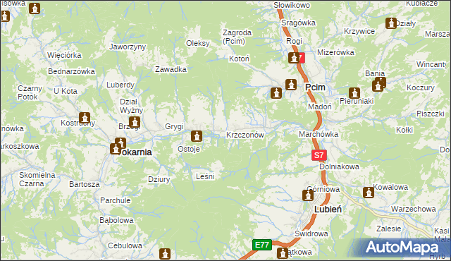 mapa Krzczonów gmina Tokarnia, Krzczonów gmina Tokarnia na mapie Targeo