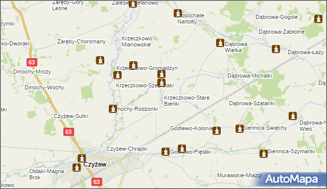 mapa Krzeczkowo-Stare Bieńki, Krzeczkowo-Stare Bieńki na mapie Targeo