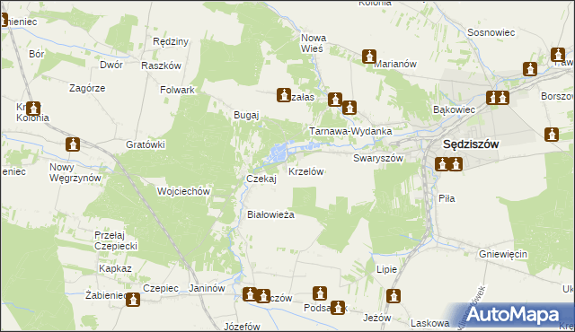 mapa Krzelów gmina Sędziszów, Krzelów gmina Sędziszów na mapie Targeo