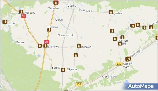 mapa Krześnica, Krześnica na mapie Targeo