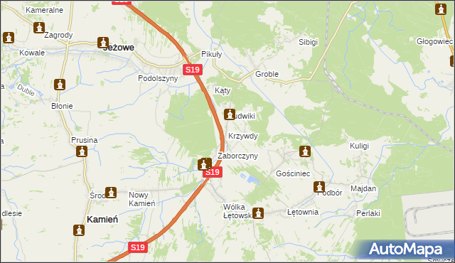 mapa Krzywdy gmina Jeżowe, Krzywdy gmina Jeżowe na mapie Targeo