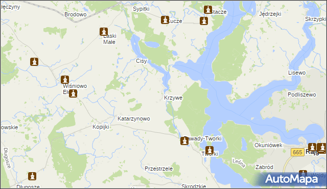 mapa Krzywe gmina Prostki, Krzywe gmina Prostki na mapie Targeo