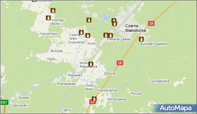 mapa Krzyżyk gmina Czarna Białostocka, Krzyżyk gmina Czarna Białostocka na mapie Targeo