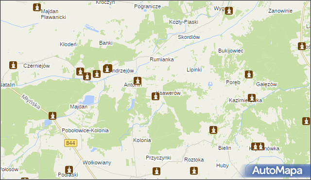 mapa Ksawerów gmina Żmudź, Ksawerów gmina Żmudź na mapie Targeo