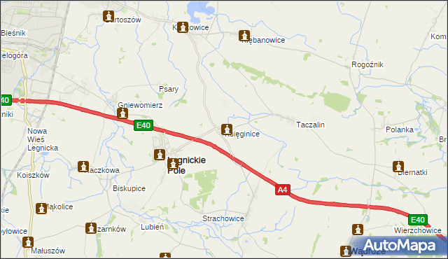 mapa Księginice gmina Legnickie Pole, Księginice gmina Legnickie Pole na mapie Targeo