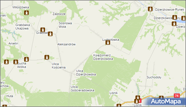 mapa Księżomierz Dzierzkowska, Księżomierz Dzierzkowska na mapie Targeo