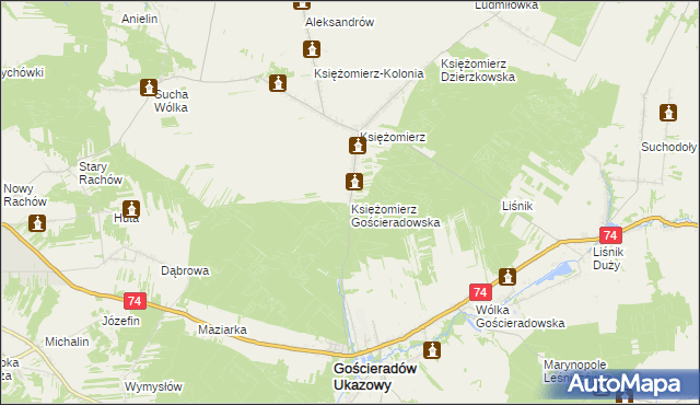 mapa Księżomierz Gościeradowska, Księżomierz Gościeradowska na mapie Targeo