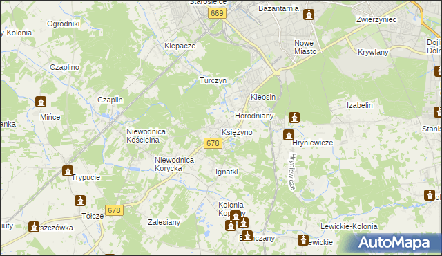 mapa Księżyno, Księżyno na mapie Targeo