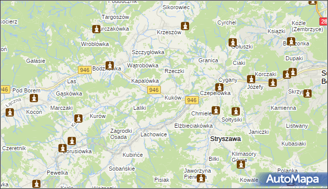 mapa Kuków gmina Stryszawa, Kuków gmina Stryszawa na mapie Targeo