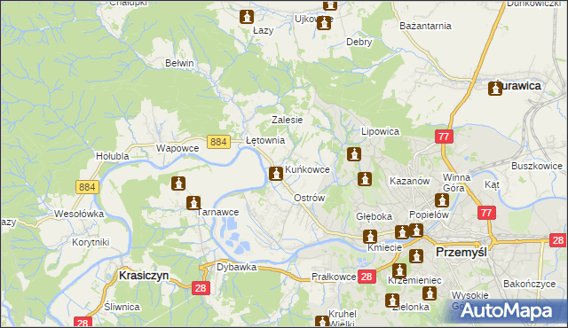 mapa Kuńkowce, Kuńkowce na mapie Targeo